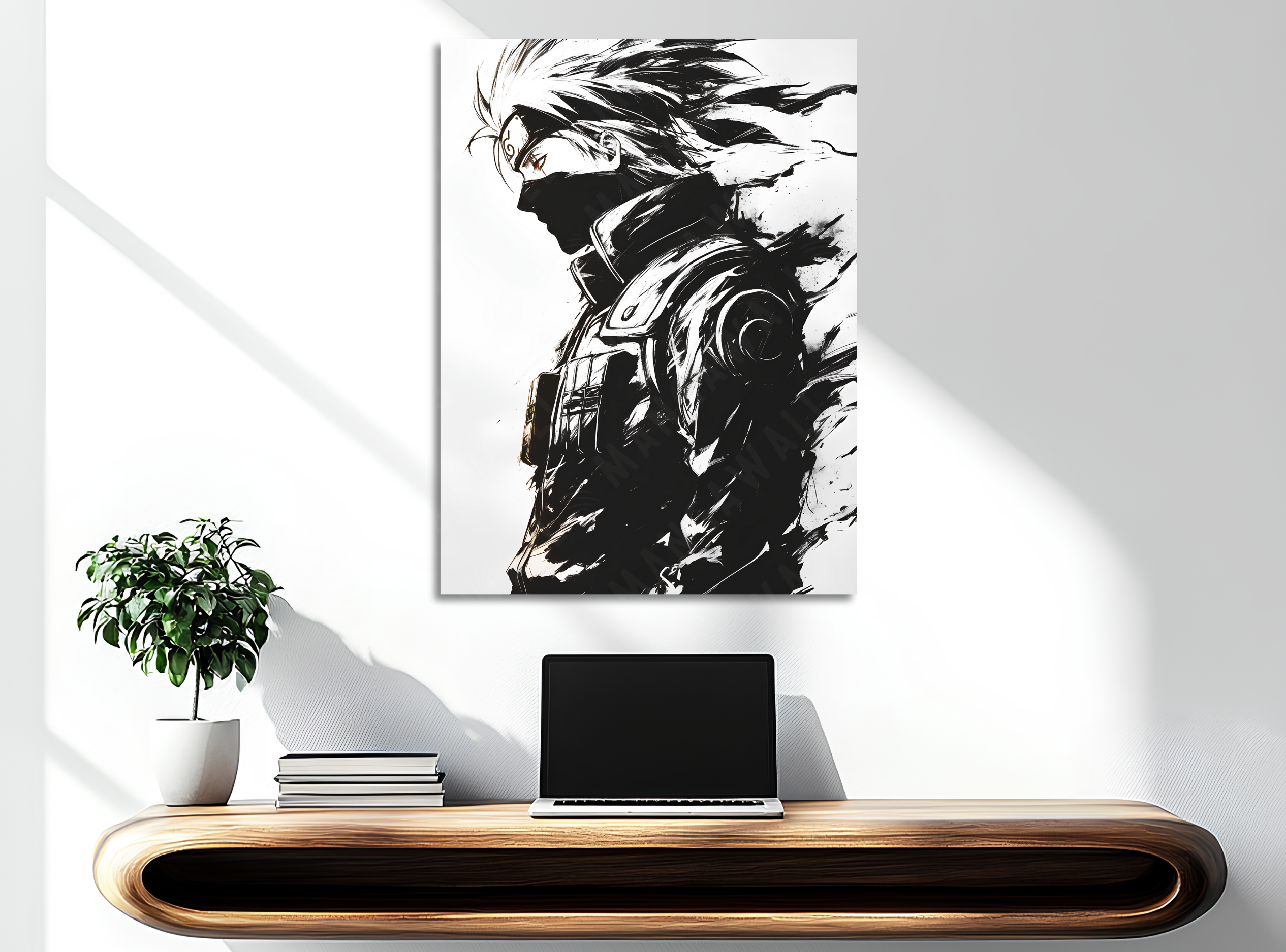 Quadro con silhouette di Kakashi, montato su legno senza cornice, collezione Potere d’Ombra in edizione limitata