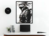 Stampa artistica con silhouette di Kakashi, cornice nera, su base in legno, serie Potere d’Ombra