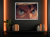 Quadro artistico con sguardo di Monkey D. Luffy, cornice bianca, stampa su carta artigianale montata su legno, edizione limitata della collezione Eyes