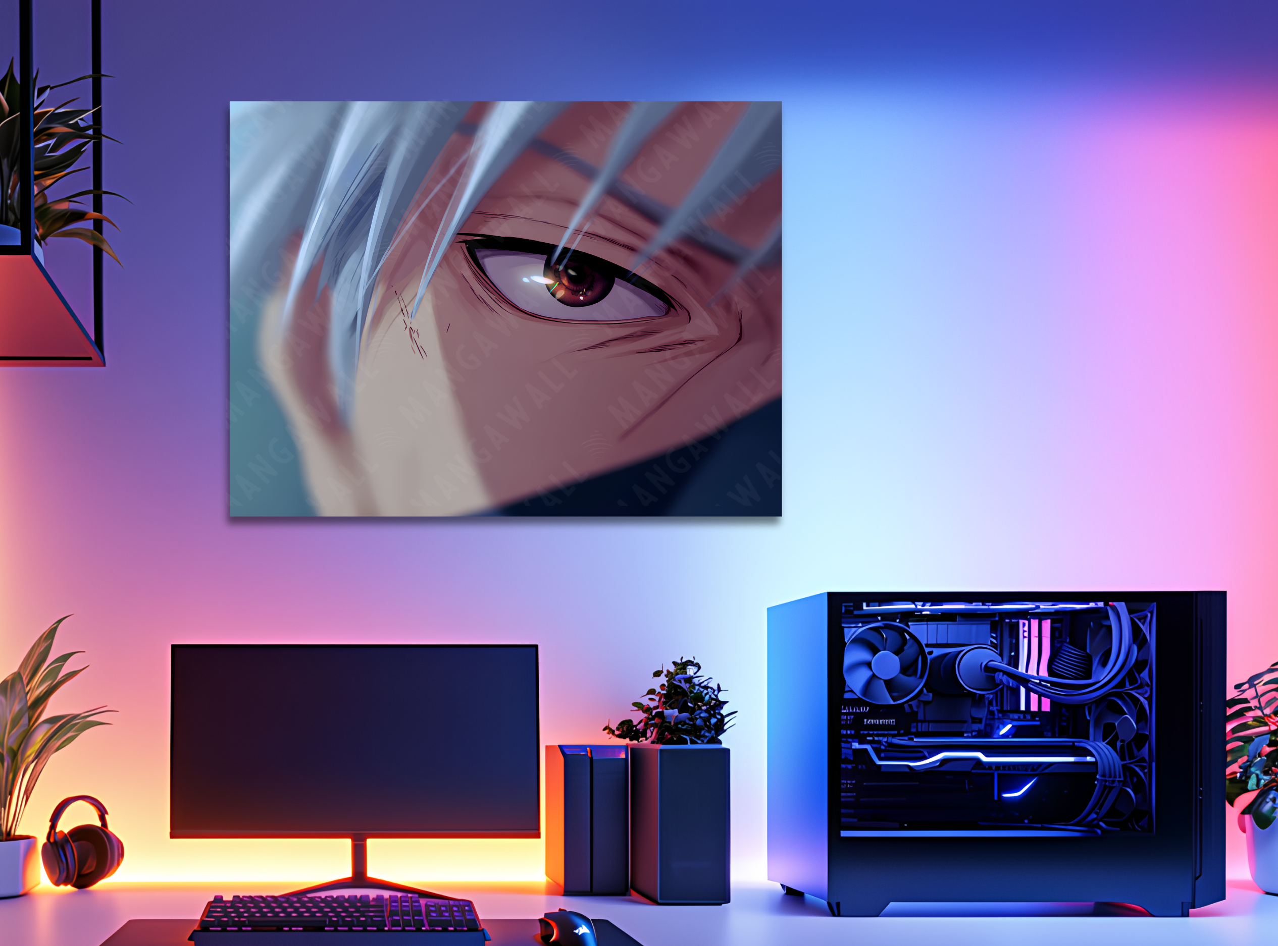 Quadro con lo sguardo di Kakashi, stampa montata su legno senza cornice, collezione Eyes in edizione limitata