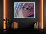 Stampa artistica di Kakashi Hatake con cornice bianca, su carta artigianale e base in legno, collezione Eyes a tiratura limitata