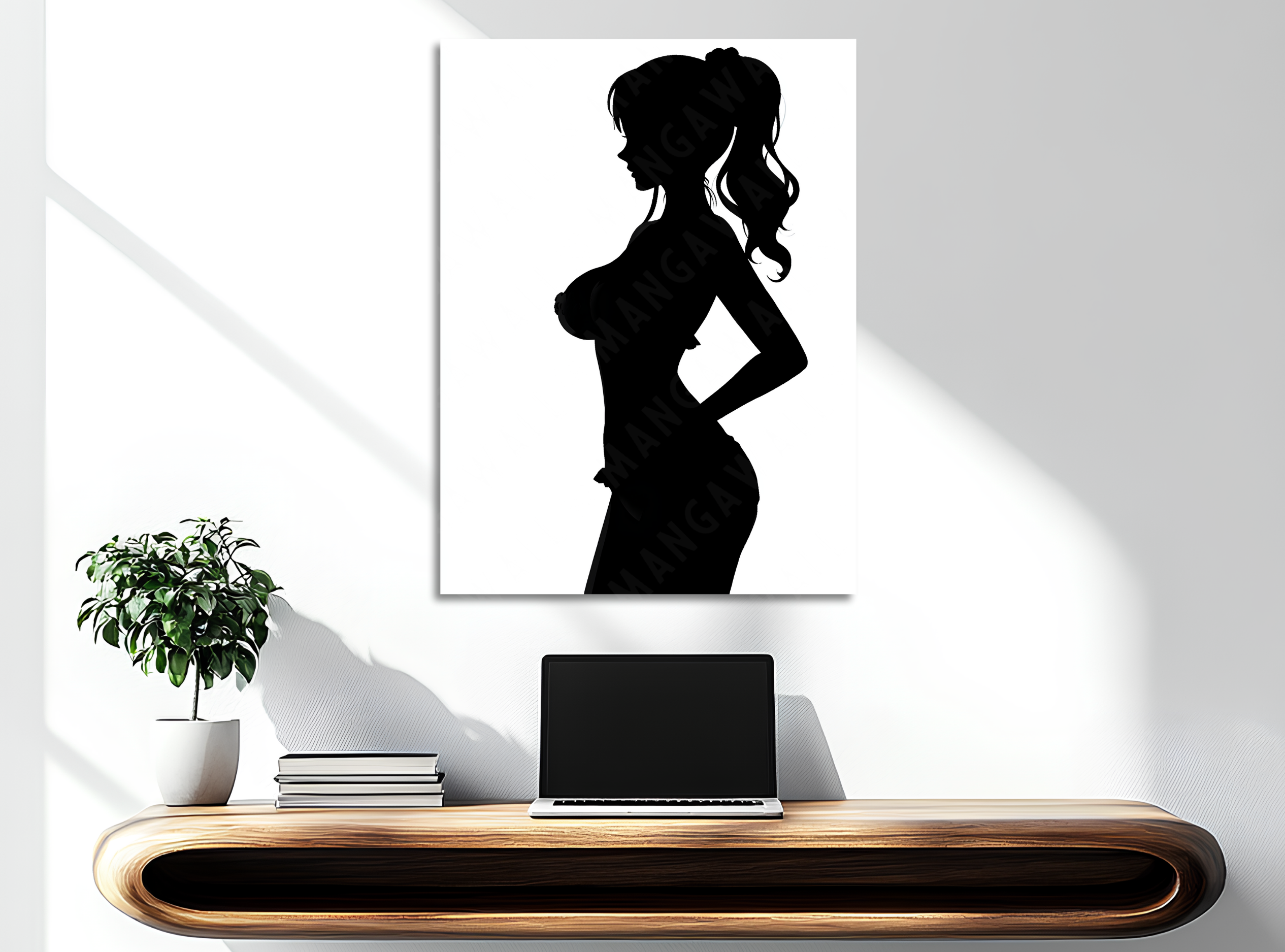 Quadro con silhouette di Nami, montato su legno senza cornice, collezione Potere d’Ombra in edizione limitata