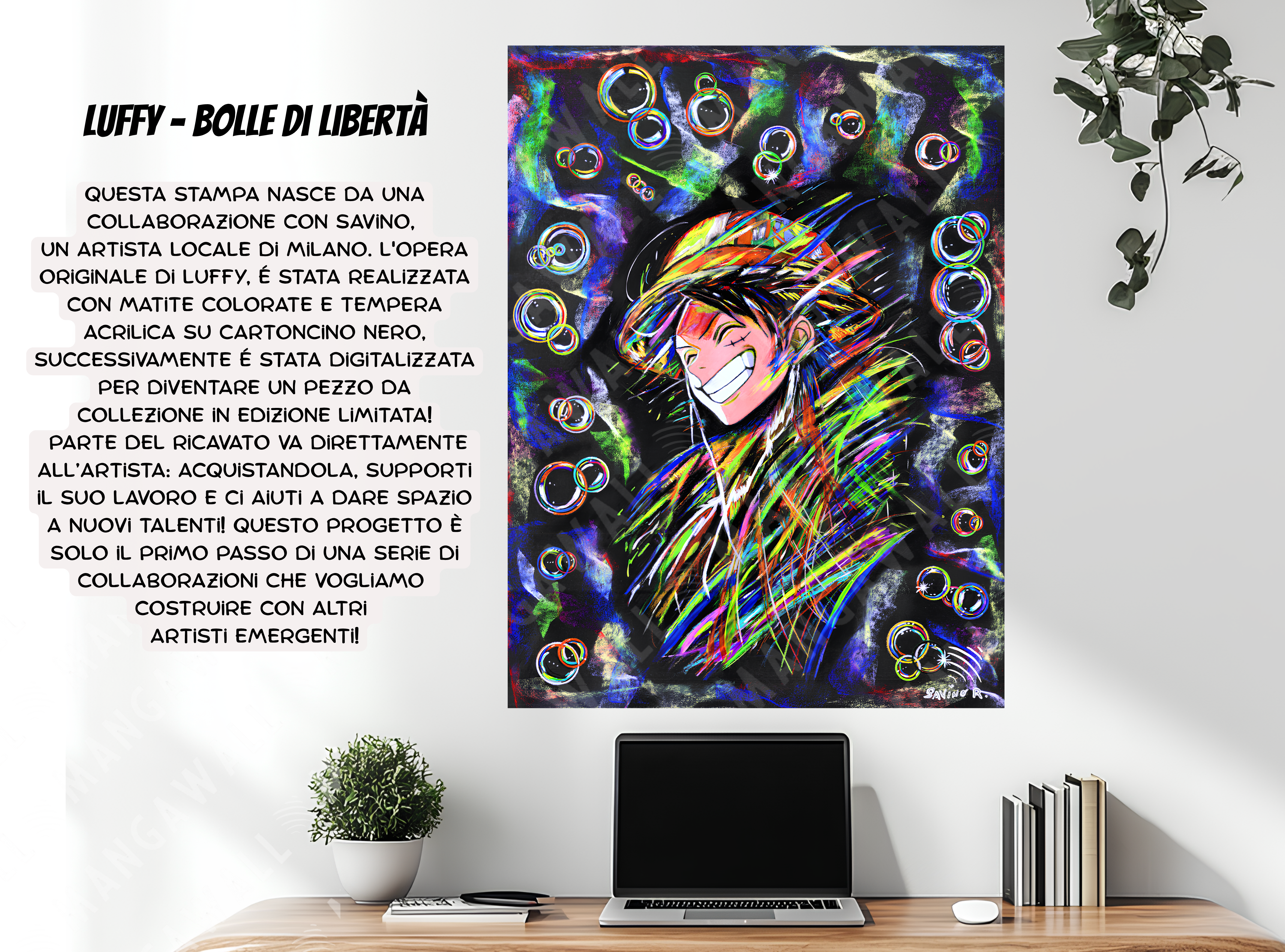 LUFFY - BOLLE DI LIBERTÀ - DIPINTO A MANO