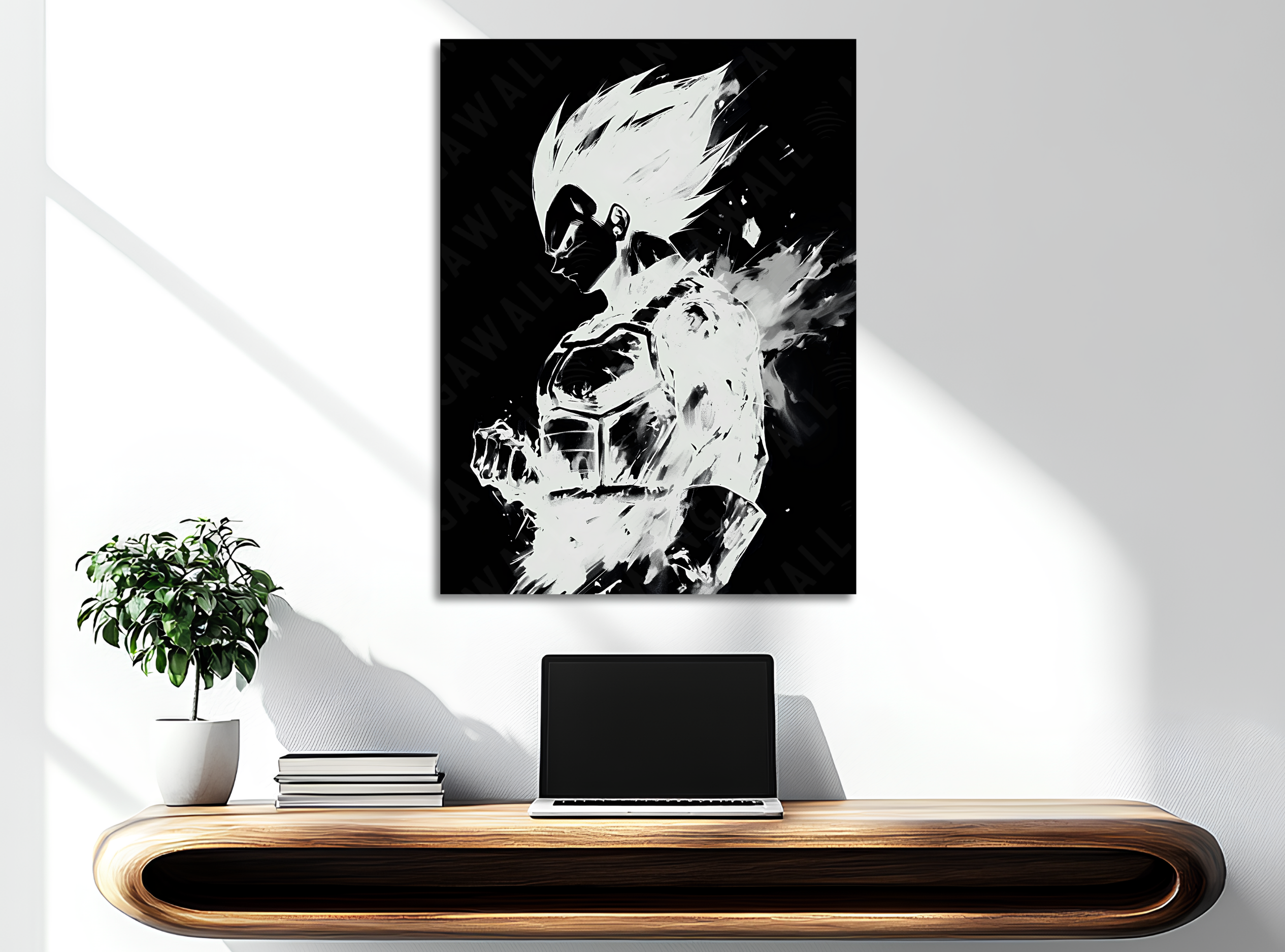 Quadro con silhouette di Vegeta, montato su legno senza cornice, collezione Potere d’Ombra in edizione limitata
