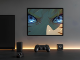 Stampa d’autore con sguardo di Naruto, montata su legno con cornice nera, stile moderno, serie Eyes edizione numerata
