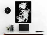 Stampa artistica con silhouette di Vegeta, cornice nera, su base in legno, serie Potere d’Ombra