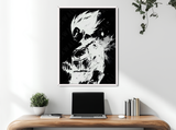 Quadro con silhouette di Vegeta, cornice bianca elegante, stampa su carta artigianale, collezione Potere d’Ombra a tiratura limitata