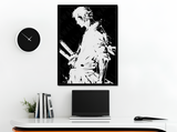 Stampa artistica con silhouette di Zoro, cornice nera, su base in legno, serie Potere d’Ombra