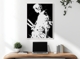 Quadro con silhouette di Roronoa Zoro, cornice bianca elegante, stampa su carta artigianale, collezione Potere d’Ombra a tiratura limitata