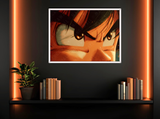 Quadro artistico con sguardo di Goku, cornice bianca elegante, stampa su carta artigianale montata su legno, serie Eyes numerata