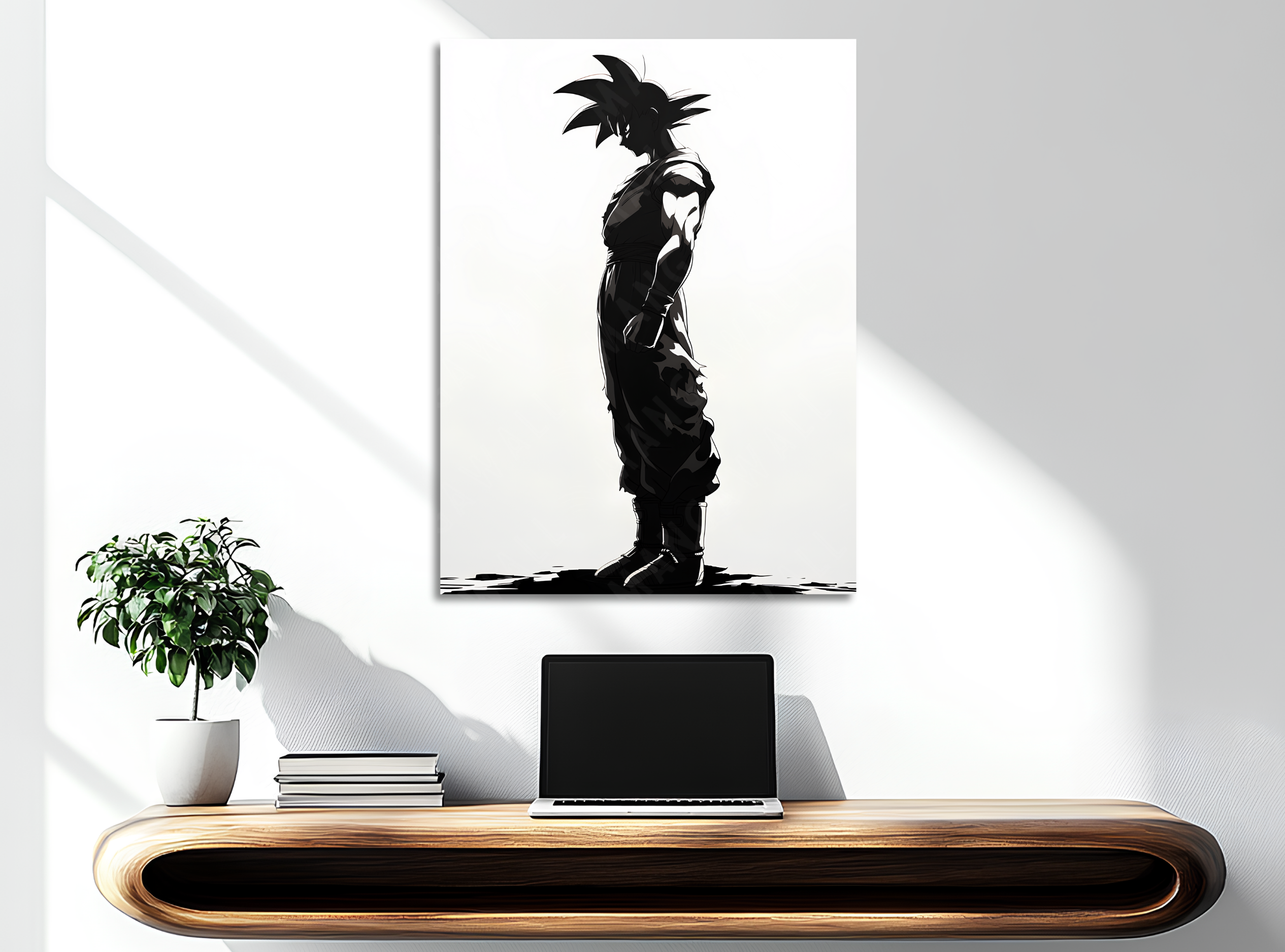 Quadro con silhouette di Goku, montato su legno senza cornice, collezione Potere d’Ombra in edizione limitata