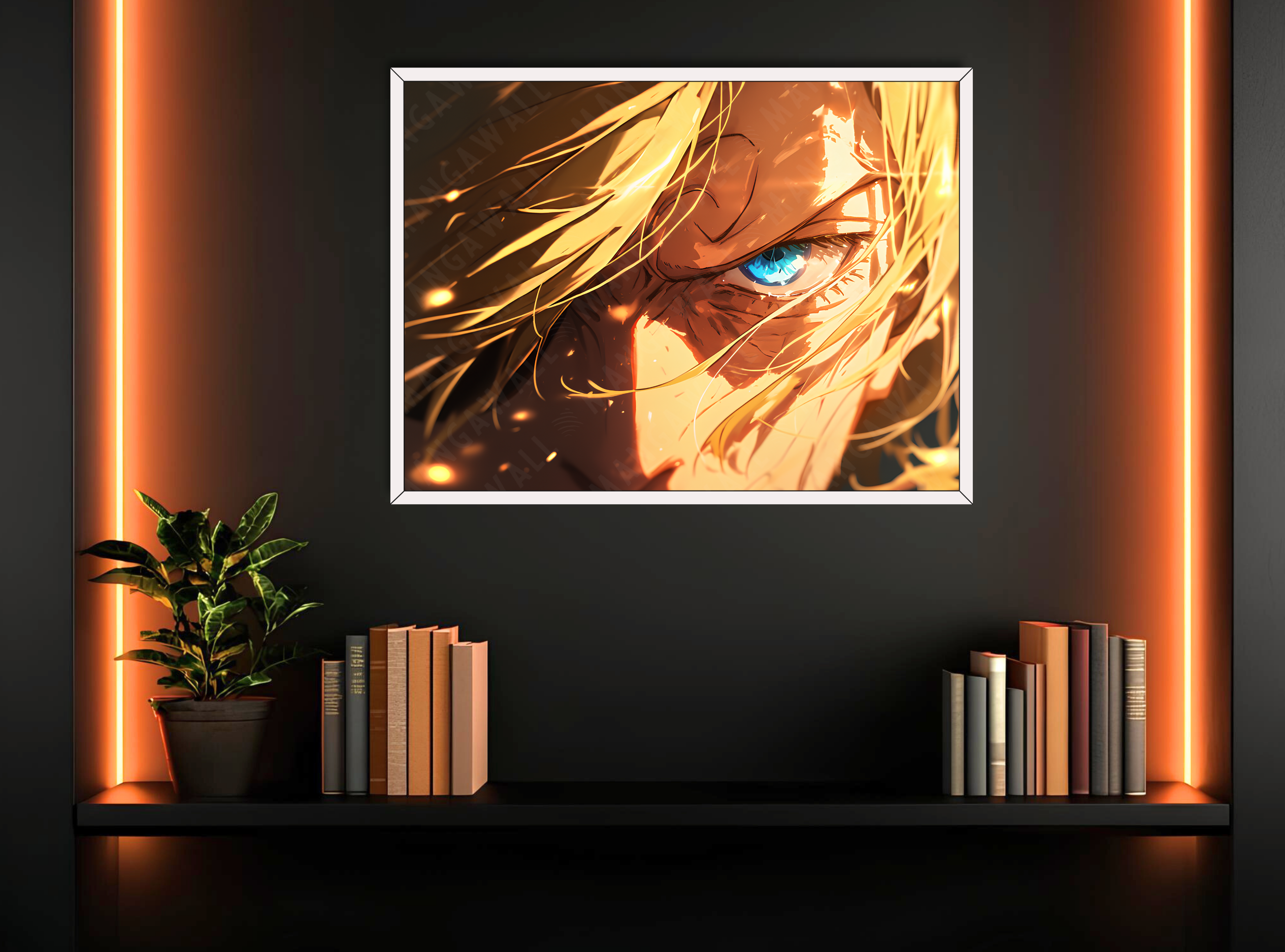 Stampa artistica con sguardo di Sanji, cornice bianca elegante, carta artigianale su legno, edizione numerata collezione Eyes