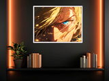 Stampa artistica con sguardo di Sanji, cornice bianca elegante, carta artigianale su legno, edizione numerata collezione Eyes