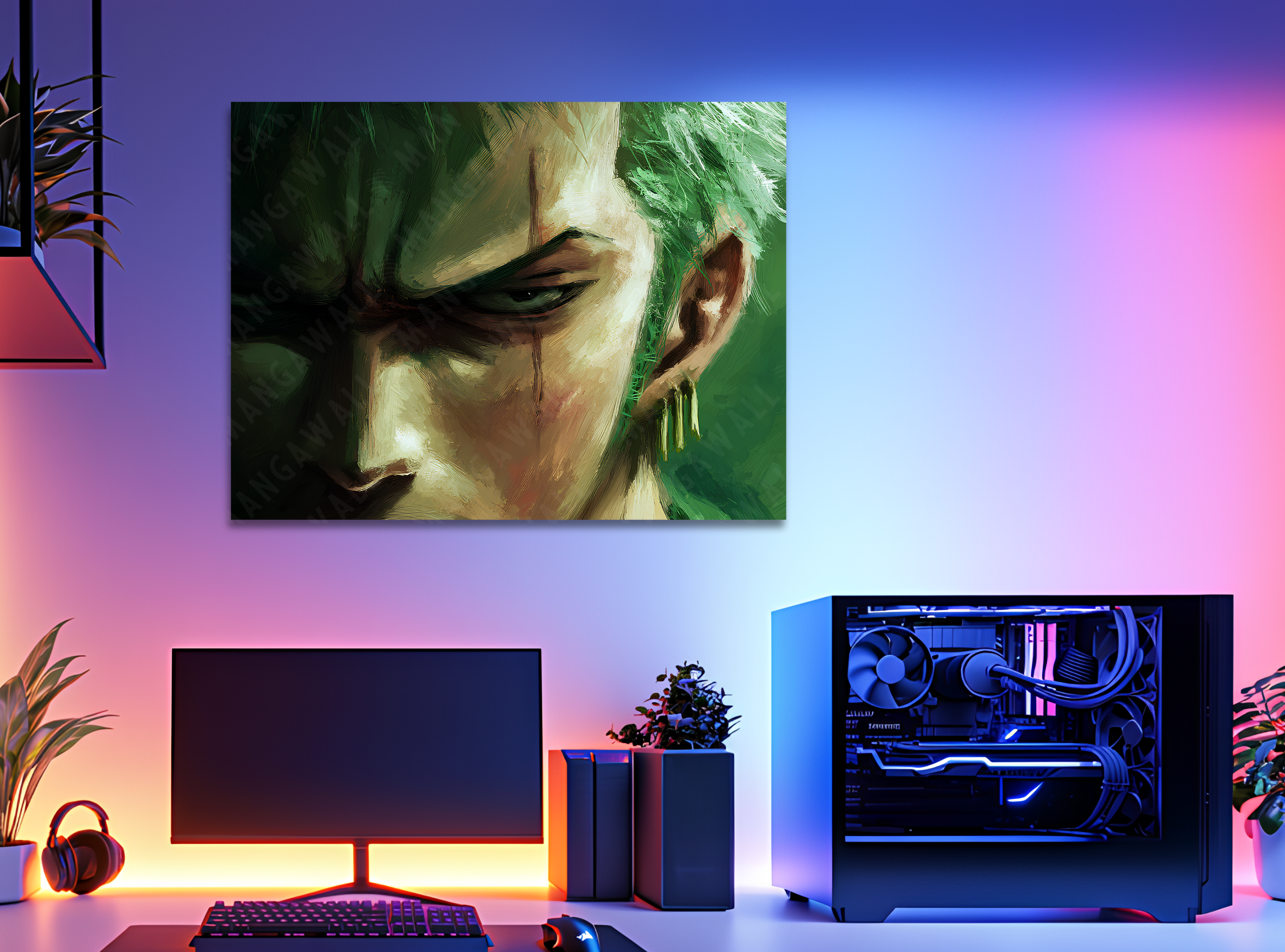 Quadro con lo sguardo di Zoro, stampa anime montata su legno senza cornice, collezione Eyes in tiratura limitata