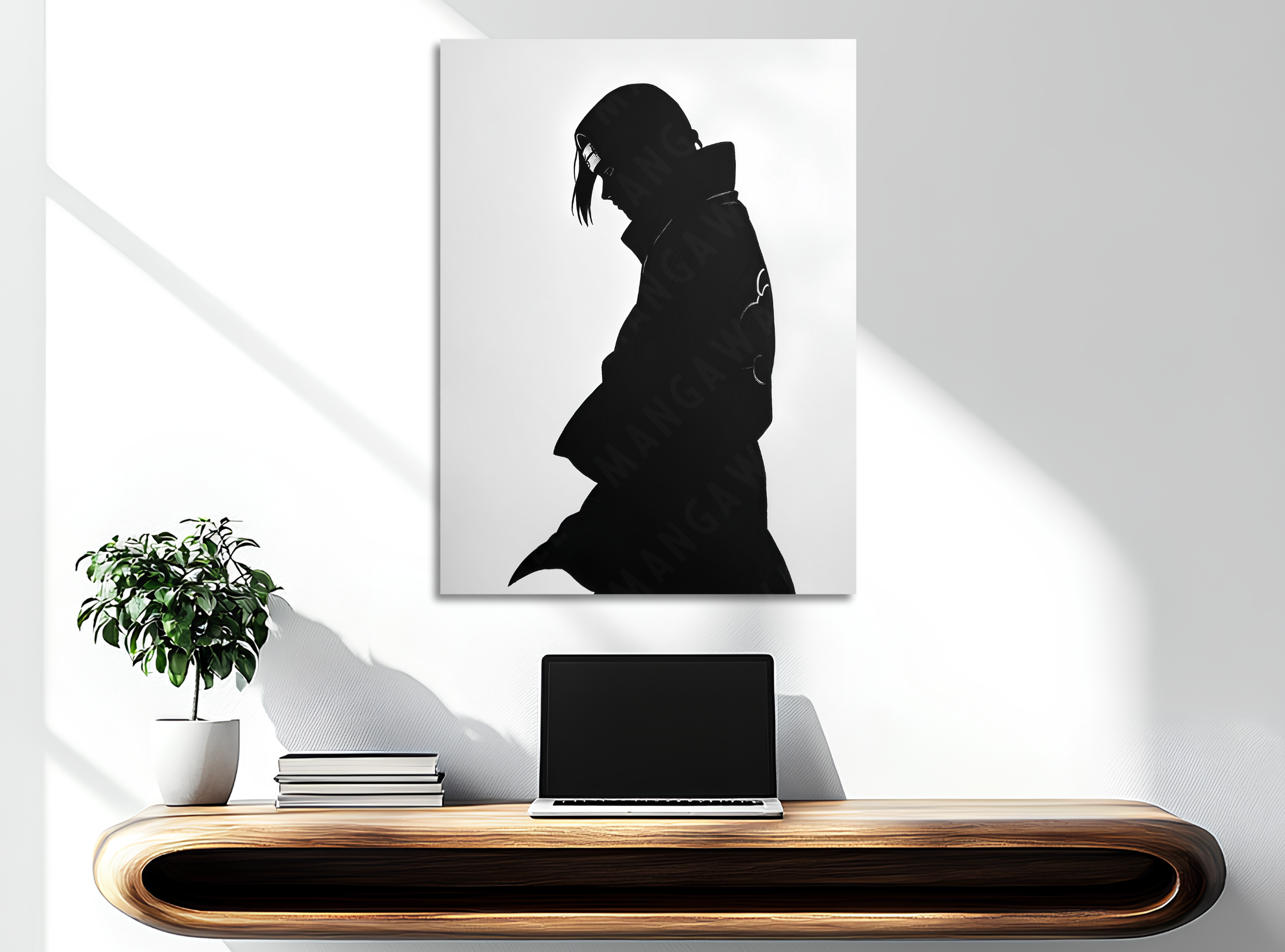 Quadro con silhouette di Itachi, montato su legno senza cornice, collezione Potere d’Ombra in edizione limitata