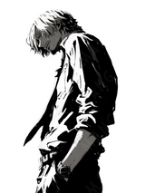 Stampa artistica della silhouette di Sanji da One Piece, su carta artigianale montata su legno, edizione limitata numerata con frase poetica scritta a mano sul retro