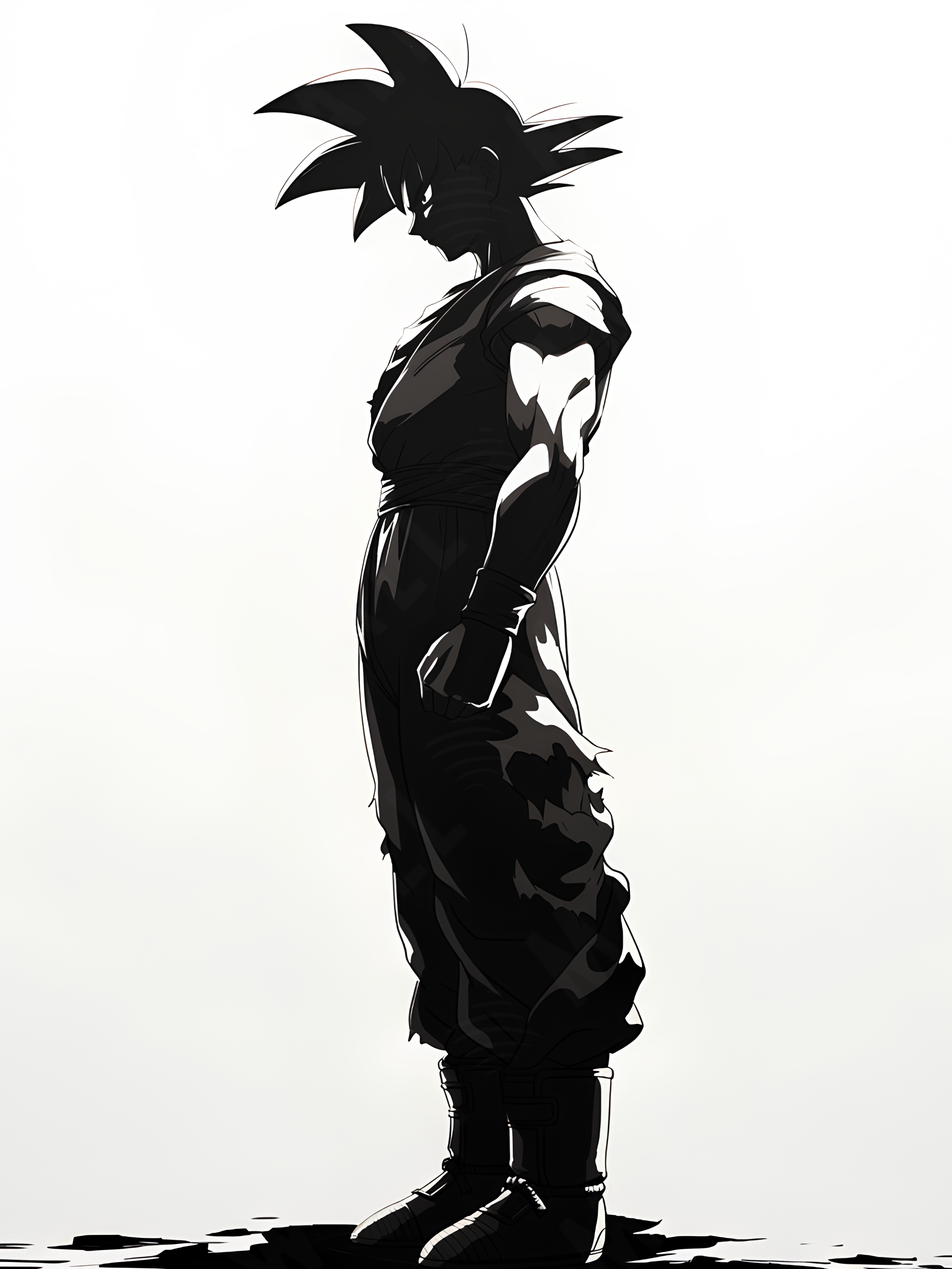 Stampa artistica della silhouette di Goku da Dragon Ball, su carta artigianale montata su legno, edizione limitata numerata con frase poetica scritta a mano sul retro