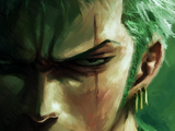Stampa artistica dello sguardo di Roronoa Zoro da One Piece, su carta artigianale fatta a mano, montata su legno, edizione limitata numerata con frase poetica scritta a mano sul retro