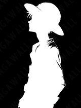 Stampa artistica della silhouette di Monkey D. Luffy da One Piece, su carta artigianale montata su legno, edizione limitata numerata con frase poetica scritta a mano sul retro